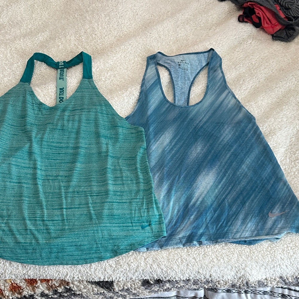 Nike Teal and Blue Women's Tank Tops